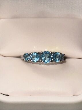 Blue Topaz Sterling Silver Five-Stone Ring